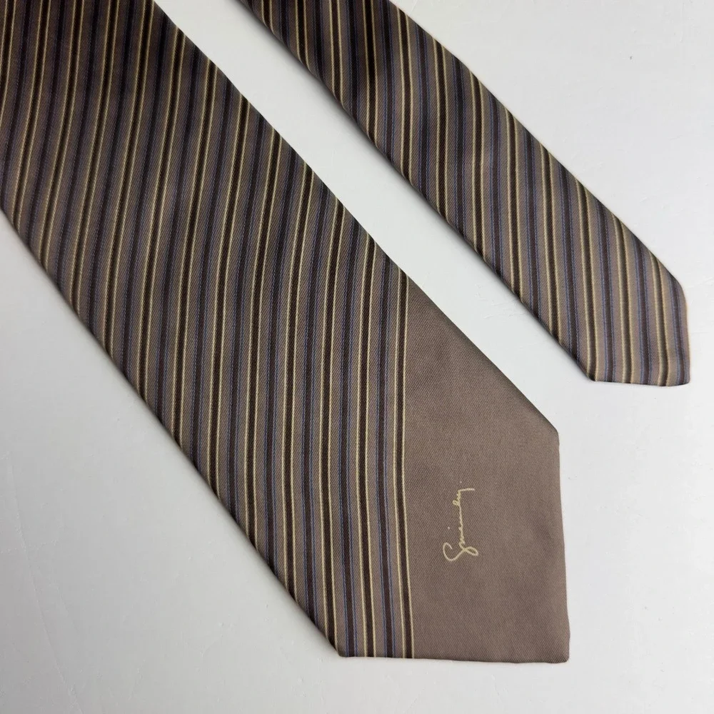 Givenchy Gentlemen Paris Silk Tie Brown Blue Striped Made Italy Preppy Classic